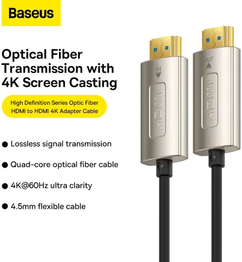 Baseus HD Optic Fiber HDMI naar HDMI 4K@60Hz Kabel 10M Zwart afbeelding 3