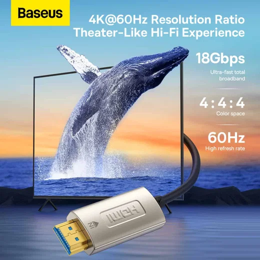 Baseus HD Optic Fiber HDMI naar HDMI 4K@60Hz Kabel 10M Zwart afbeelding 4