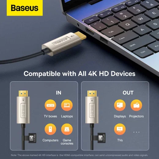 Baseus HD Optic Fiber HDMI naar HDMI 4K@60Hz Kabel 10M Zwart afbeelding 5