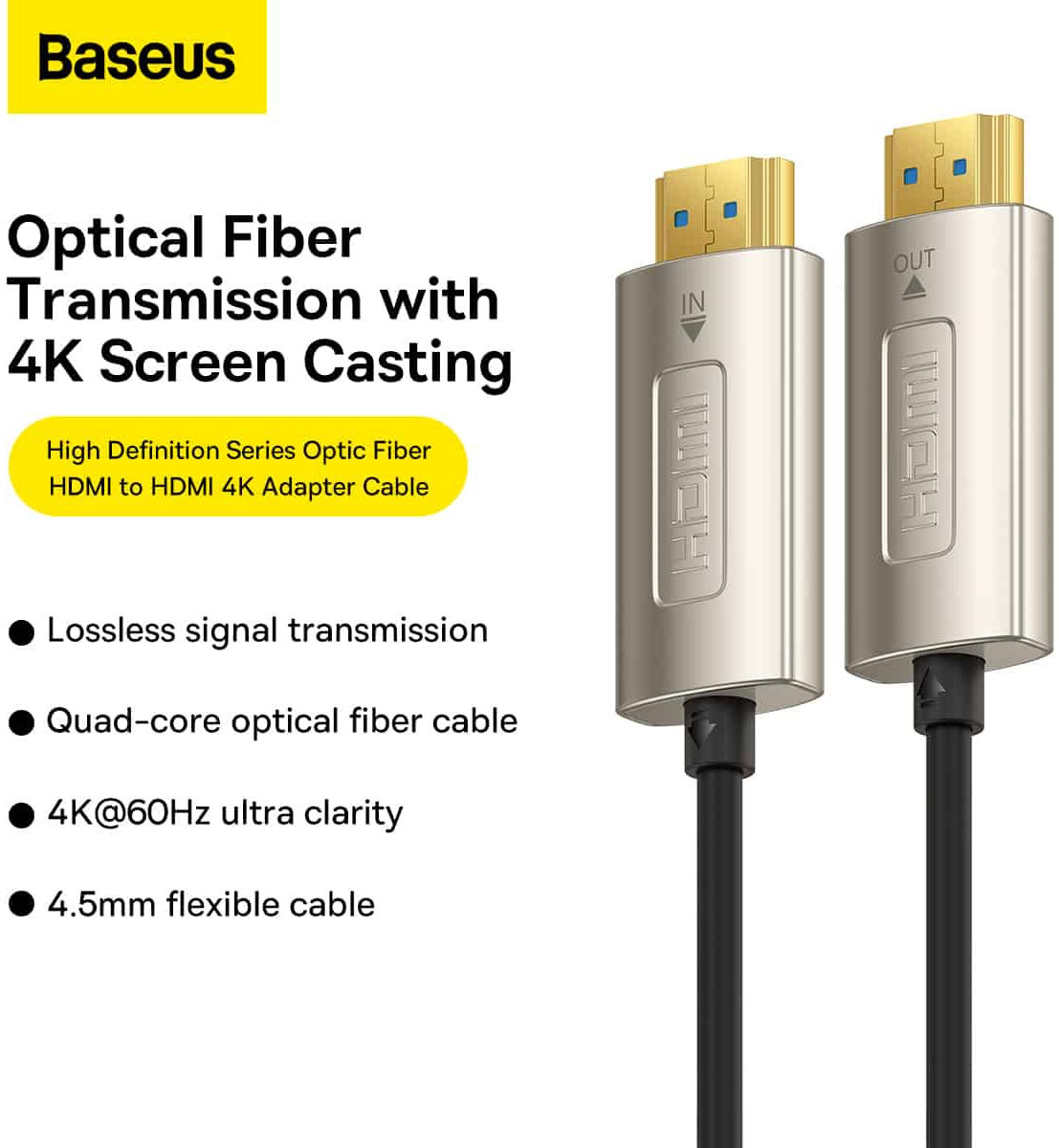 Baseus HD Optic Fiber HDMI naar HDMI 4K@60Hz Kabel 15M Zwart afbeelding 3