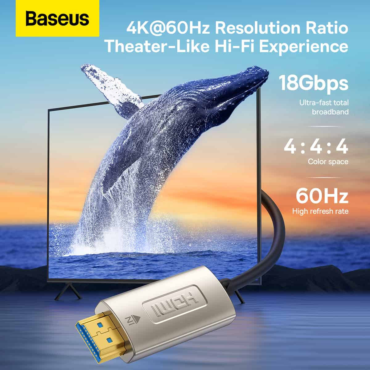 Baseus HD Optic Fiber HDMI naar HDMI 4K@60Hz Kabel 15M Zwart afbeelding 4