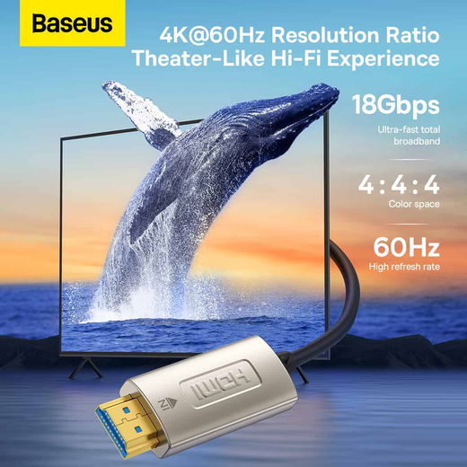 Baseus HD Optic Fiber HDMI naar HDMI 4K@60Hz Kabel 15M Zwart afbeelding 4
