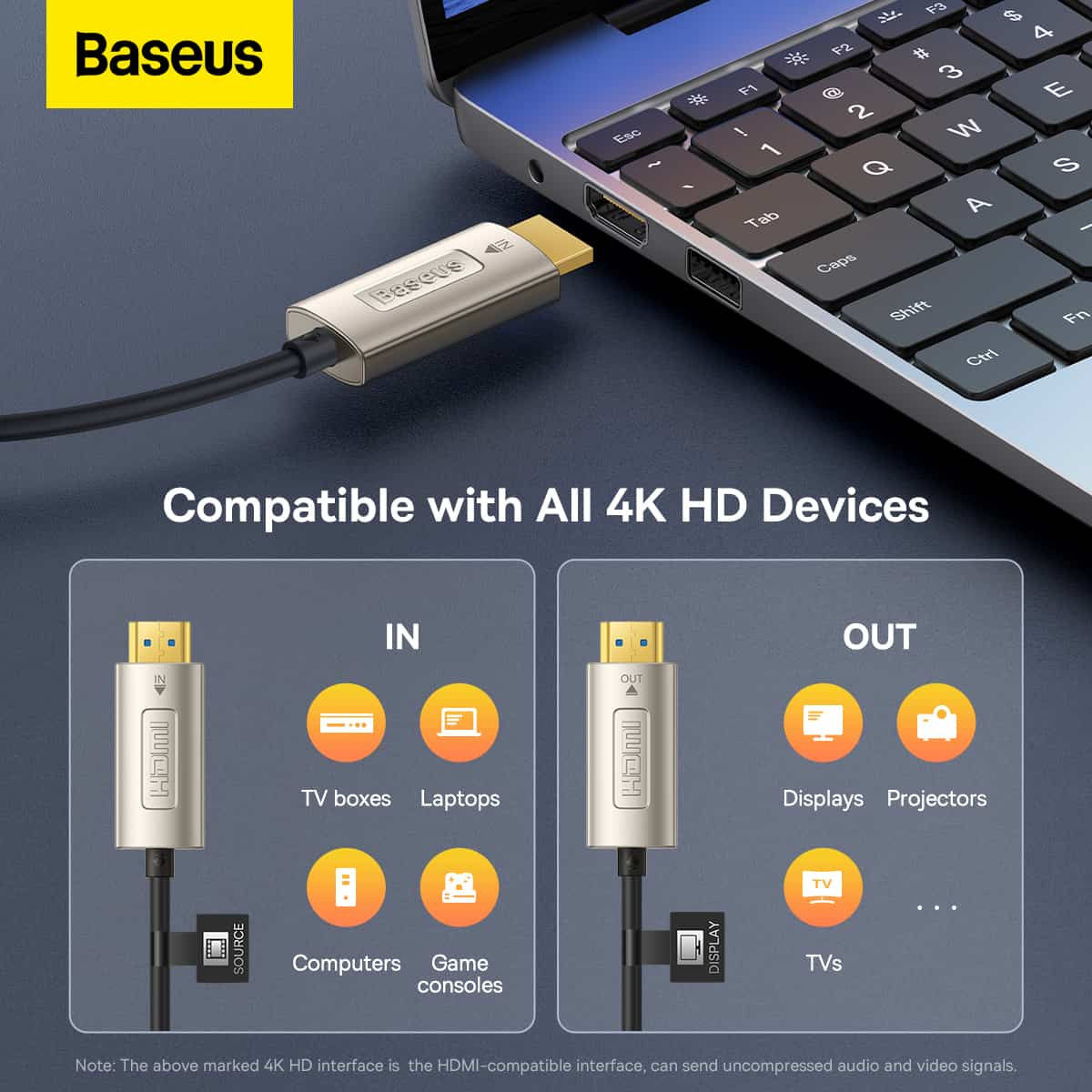 Baseus HD Optic Fiber HDMI naar HDMI 4K@60Hz Kabel 15M Zwart afbeelding 5