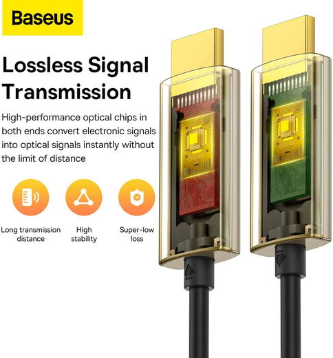 Baseus HD Optic Fiber HDMI naar HDMI 4K@60Hz Kabel 15M Zwart afbeelding 8