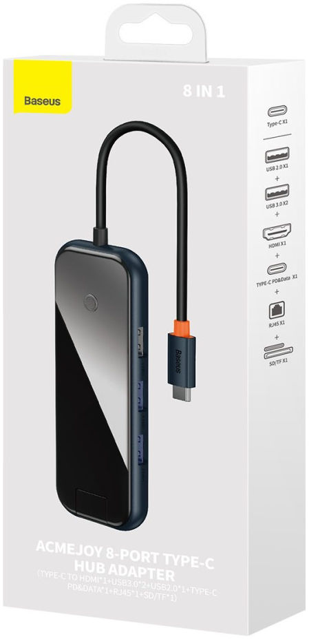 Baseus 8-in-1 USB-C Hub HDMI/USB 3.0/USB 2.0/USB-C PD/RJ45/SD/TF Grijs afbeelding 16