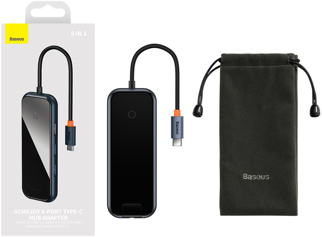 Baseus 8-in-1 USB-C Hub HDMI/USB 3.0/USB 2.0/USB-C PD/RJ45/SD/TF Grijs afbeelding 18