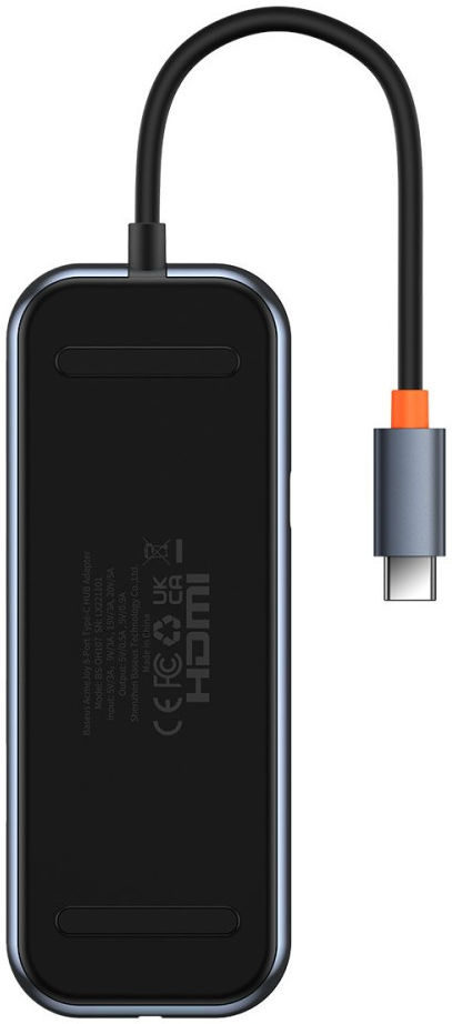 Baseus 8-in-1 USB-C Hub HDMI/USB 3.0/USB 2.0/USB-C PD/RJ45/SD/TF Grijs afbeelding 2