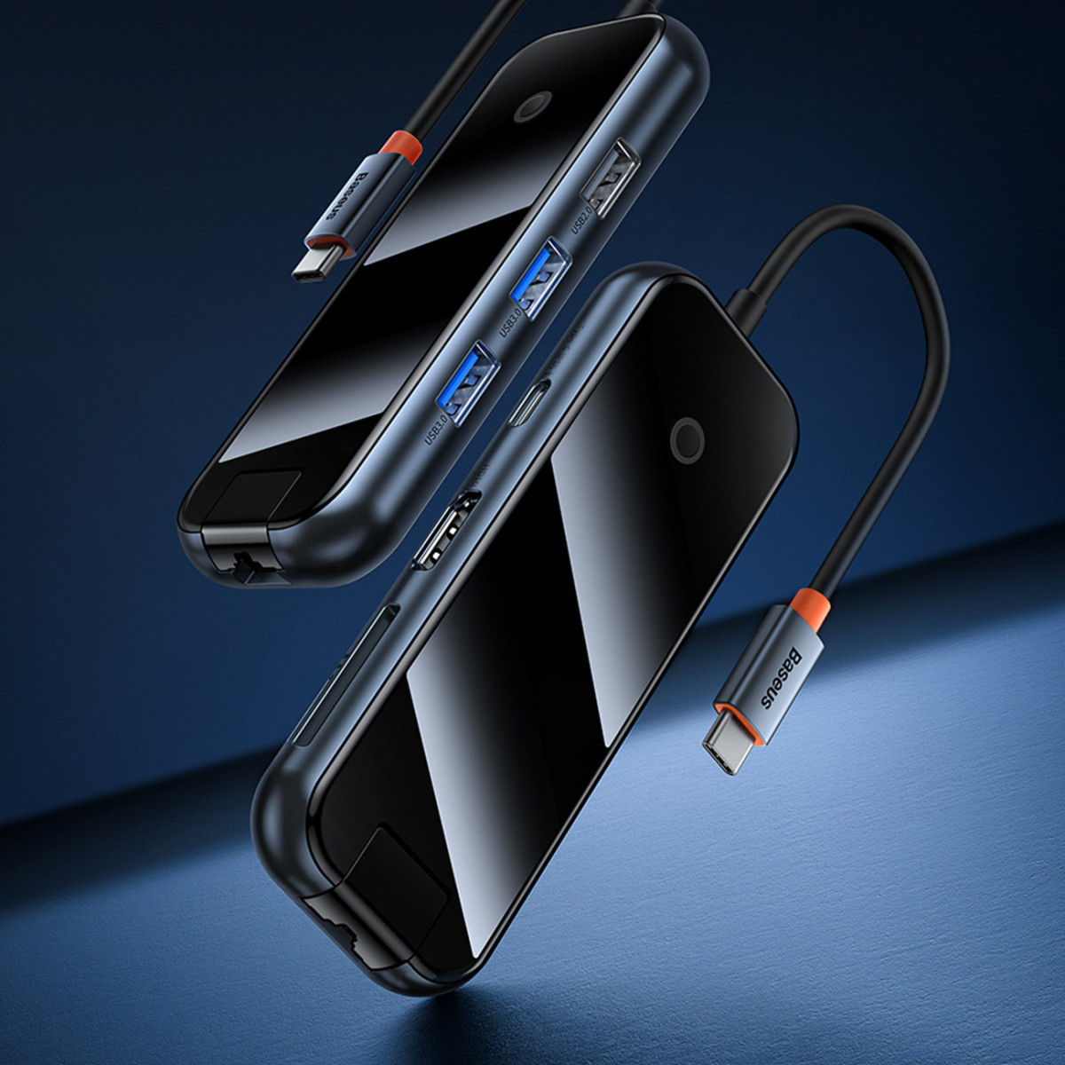 Baseus 8-in-1 USB-C Hub HDMI/USB 3.0/USB 2.0/USB-C PD/RJ45/SD/TF Grijs afbeelding 3