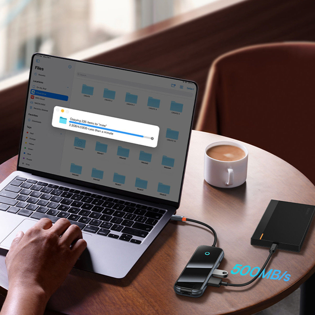 Baseus 8-in-1 USB-C Hub HDMI/USB 3.0/USB 2.0/USB-C PD/RJ45/SD/TF Grijs afbeelding 6