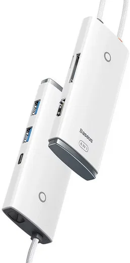 Baseus 5-in-1 Data Hub USB-C naar USB/USB-C/HDMI/Kaartlezer Wit afbeelding 3