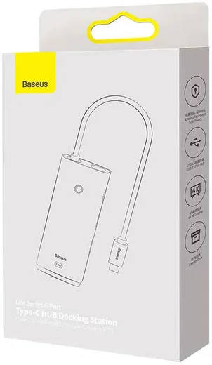 Baseus 5-in-1 Data Hub USB-C naar USB/USB-C/HDMI/Kaartlezer Wit afbeelding 5