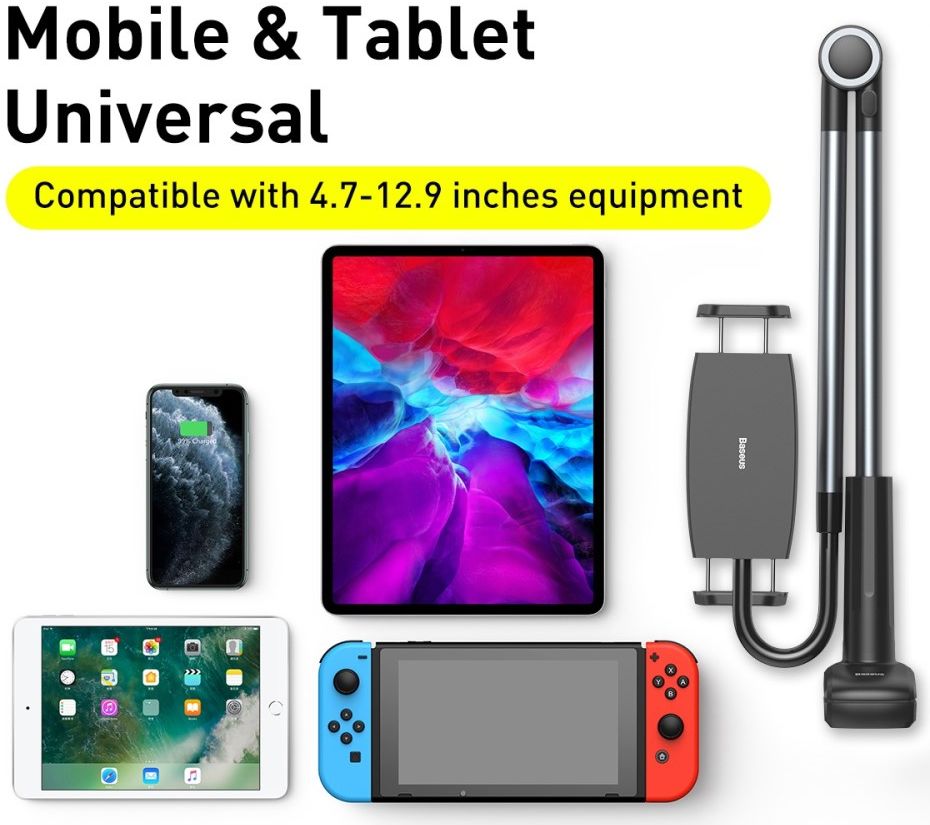 Baseus Verstelbare Telefoon/Tablet Houder voor Bureau en Bed Grijs afbeelding 7