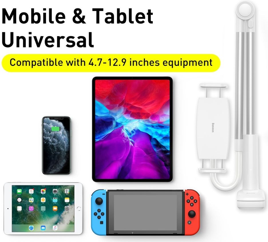 Baseus Verstelbare Telefoon/Tablet Houder voor Bureau en Bed Zilver afbeelding 6