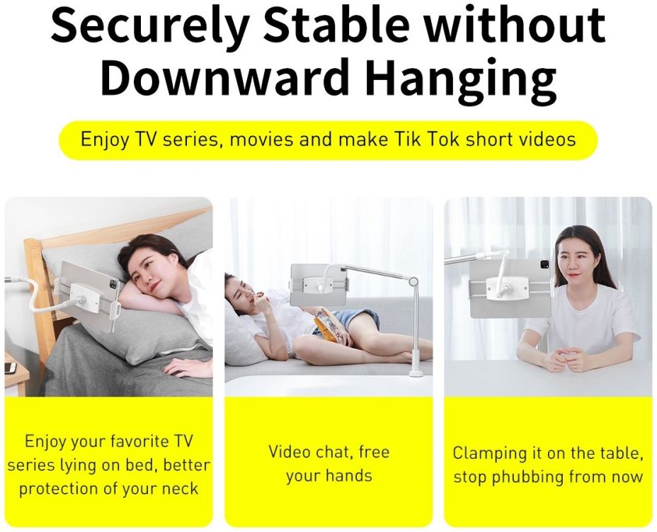Baseus Verstelbare Telefoon/Tablet Houder voor Bureau en Bed Zilver afbeelding 4