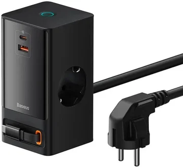 Baseus GaN 65W Fast Charge Laadstation met AC/USB-C/USB-A Zwart