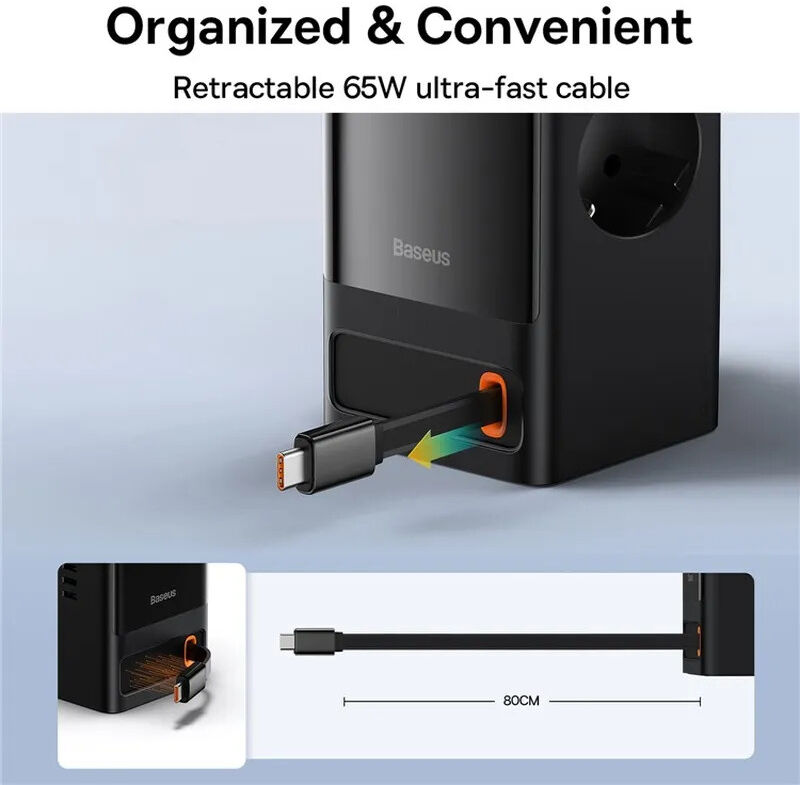 Baseus GaN 65W Fast Charge Laadstation met AC/USB-C/USB-A Zwart afbeelding 9
