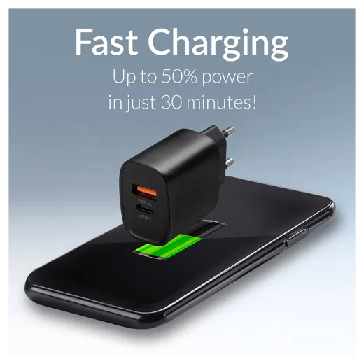 Mobilize 25W Power Delivery / PPS Charge USB-A en USB-C Adapter Zwart afbeelding 4