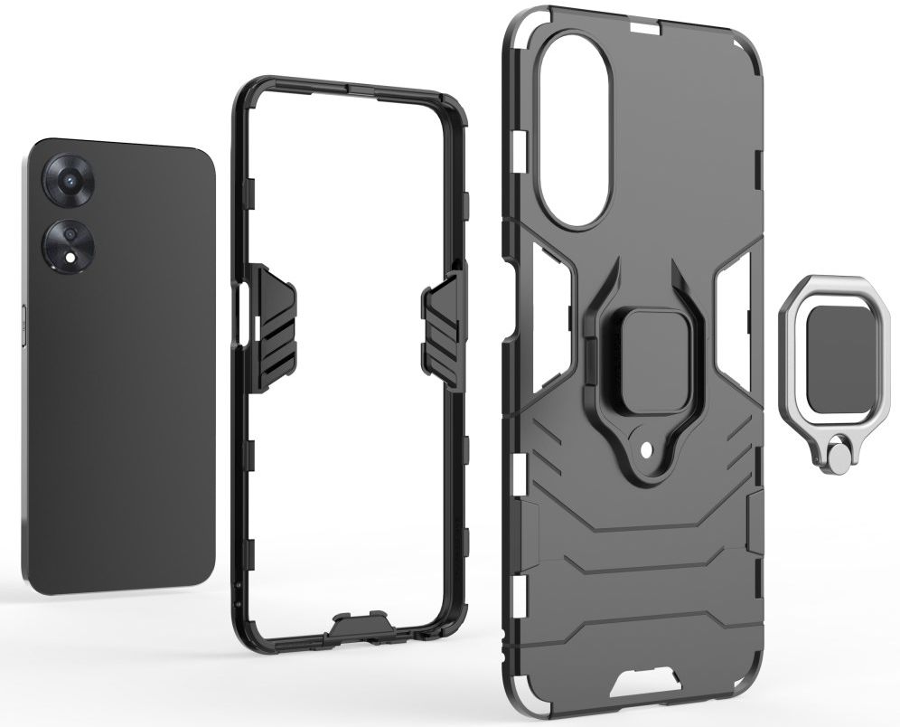 Oppo A58 5G / A78 5G Hoesje met Magnetische Kickstand Ring Zwart afbeelding 4