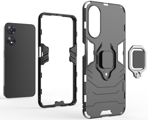 Oppo A58 5G / A78 5G Hoesje met Magnetische Kickstand Ring Zwart afbeelding 4