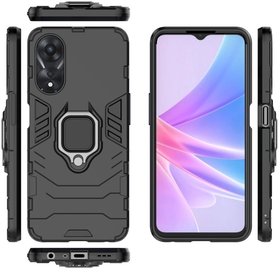 Oppo A58 5G / A78 5G Hoesje met Magnetische Kickstand Ring Zwart afbeelding 6