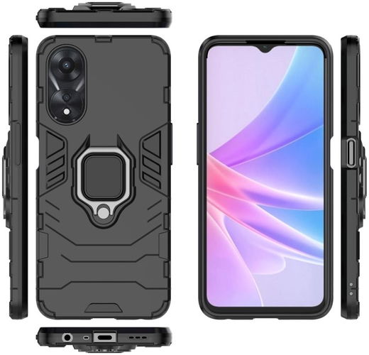 Oppo A58 5G / A78 5G Hoesje met Magnetische Kickstand Ring Zwart afbeelding 6