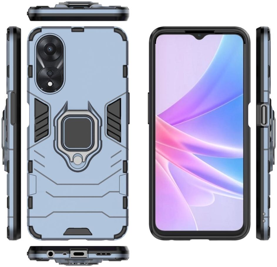 Oppo A58 5G / A78 5G Hoesje met Magnetische Kickstand Ring Blauw afbeelding 6