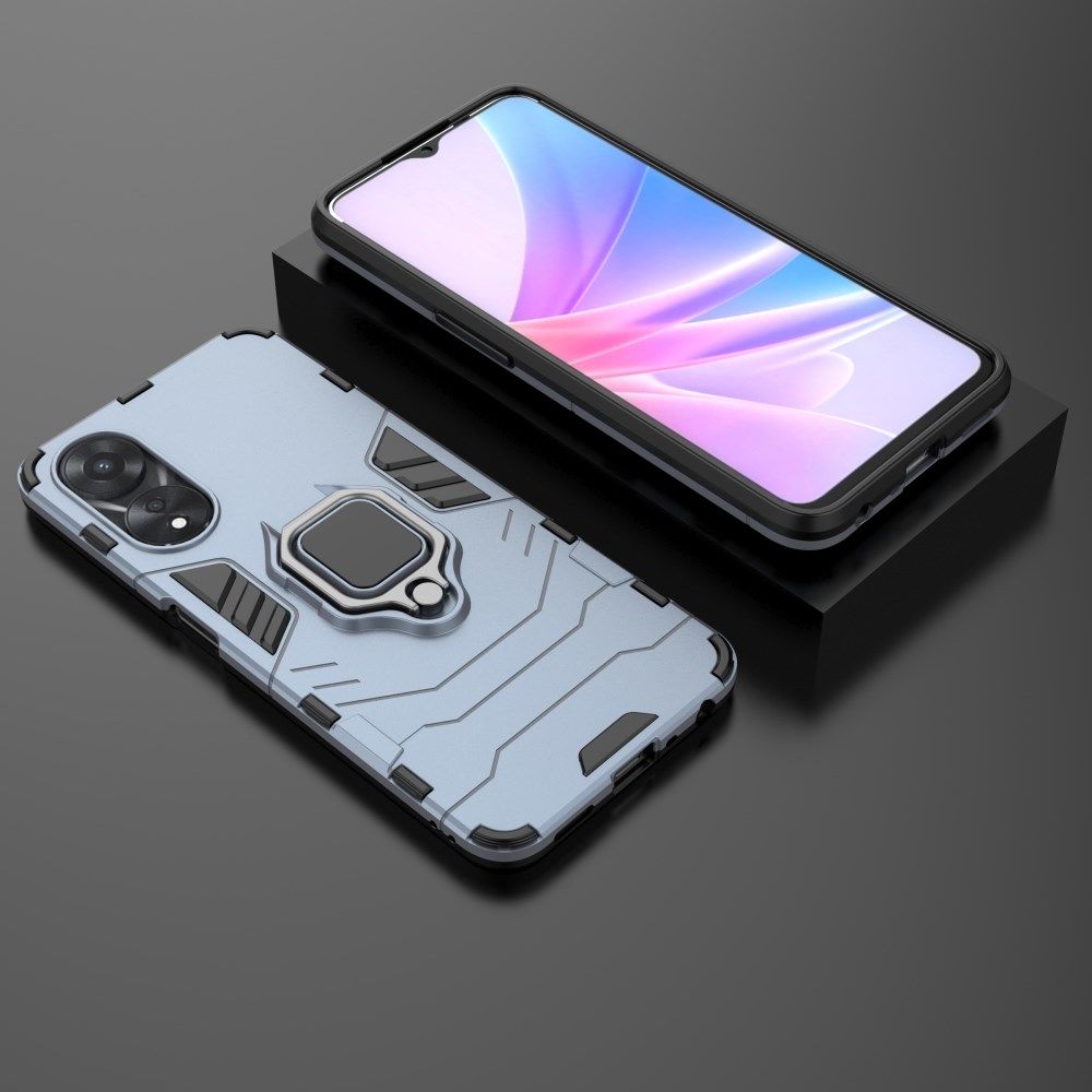 Oppo A58 5G / A78 5G Hoesje met Magnetische Kickstand Ring Blauw afbeelding 7