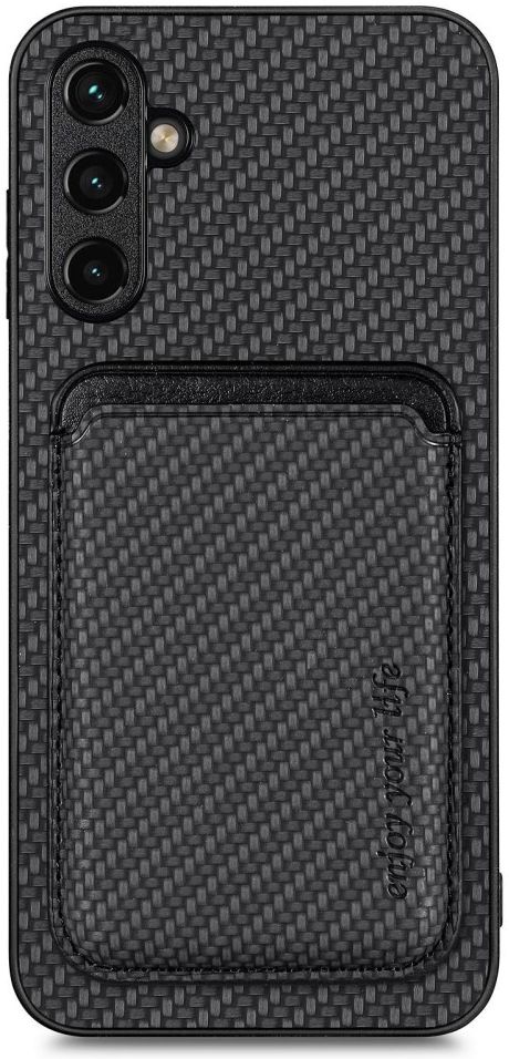 Samsung Galaxy A54 Carbon Hoesje met Magnetische Kaarthouder Zwart afbeelding 1