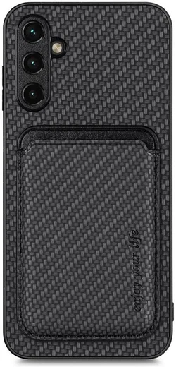 Samsung Galaxy A54 Carbon Hoesje met Magnetische Kaarthouder Zwart afbeelding 1