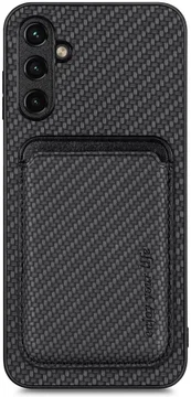 Samsung Galaxy A54 Carbon Hoesje met Magnetische Kaarthouder Zwart