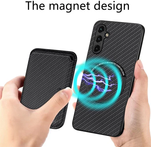 Samsung Galaxy A54 Carbon Hoesje met Magnetische Kaarthouder Zwart afbeelding 2