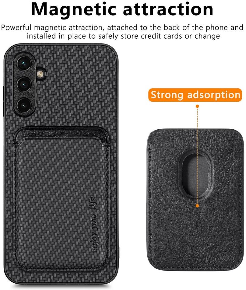 Samsung Galaxy A54 Carbon Hoesje met Magnetische Kaarthouder Zwart afbeelding 3