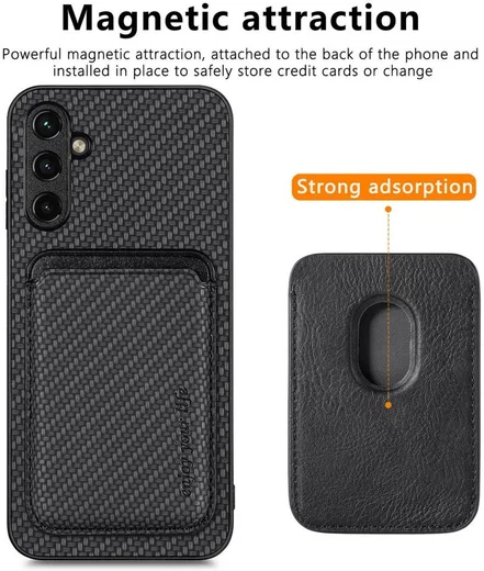 Samsung Galaxy A54 Carbon Hoesje met Magnetische Kaarthouder Zwart afbeelding 3