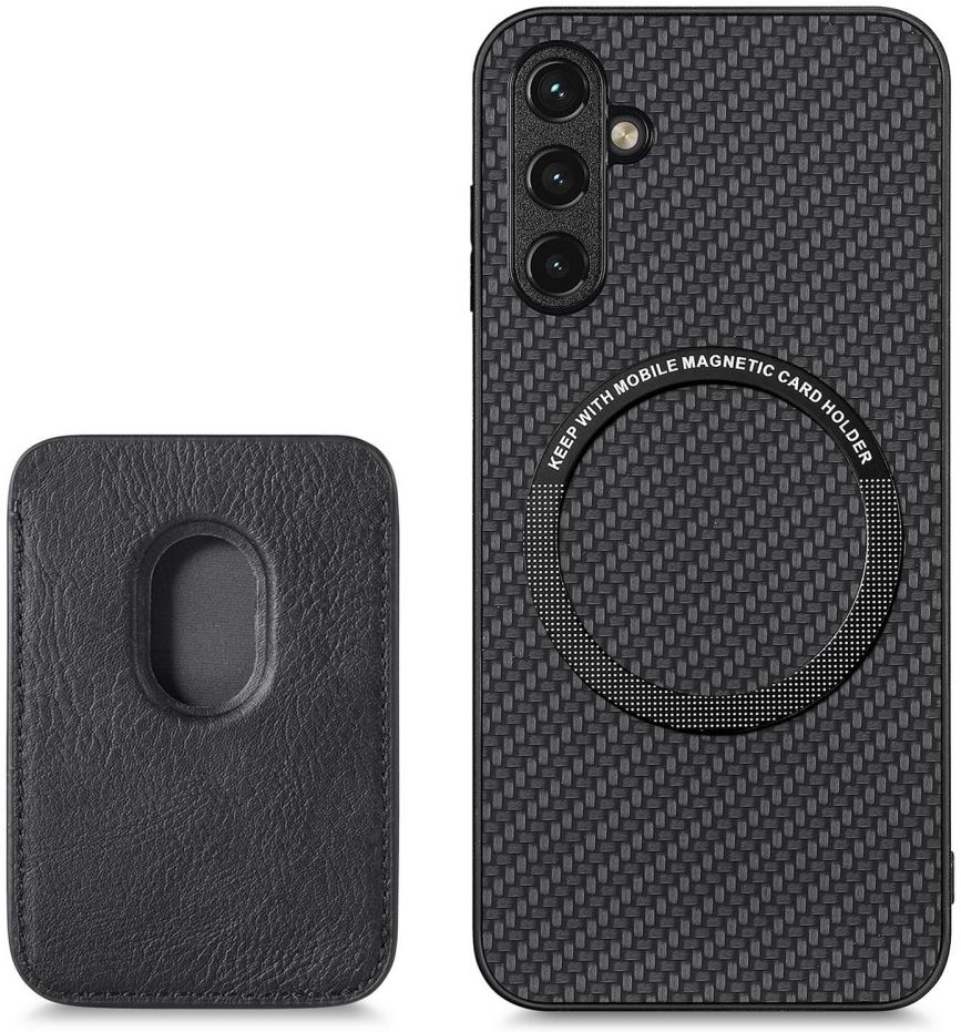 Samsung Galaxy A54 Carbon Hoesje met Magnetische Kaarthouder Zwart afbeelding 4