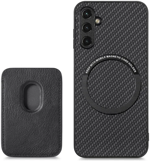 Samsung Galaxy A54 Carbon Hoesje met Magnetische Kaarthouder Zwart afbeelding 4