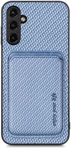 Samsung Galaxy A54 Carbon Hoesje met Magnetische Kaarthouder Blauw afbeelding 1