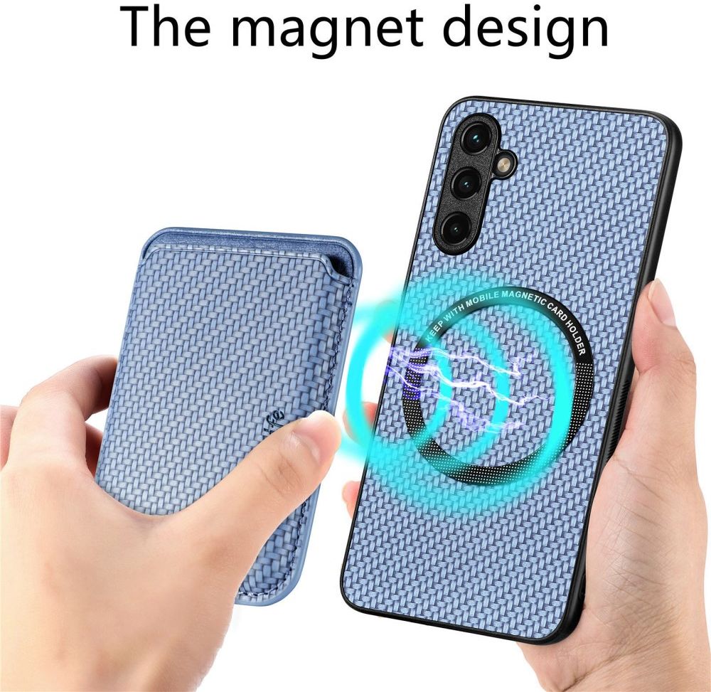Samsung Galaxy A54 Carbon Hoesje met Magnetische Kaarthouder Blauw afbeelding 2