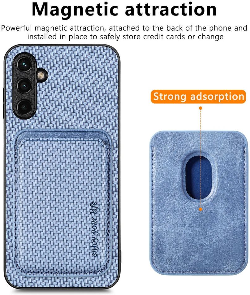 Samsung Galaxy A54 Carbon Hoesje met Magnetische Kaarthouder Blauw afbeelding 3