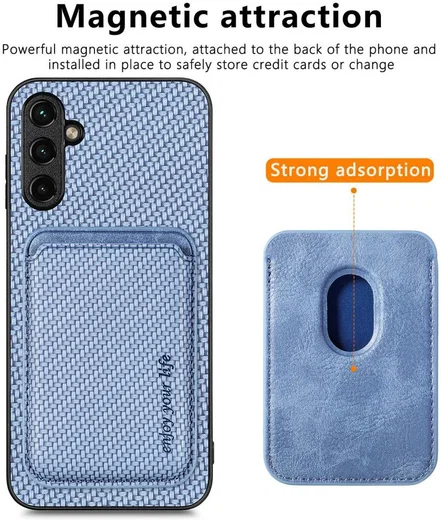 Samsung Galaxy A54 Carbon Hoesje met Magnetische Kaarthouder Blauw afbeelding 3