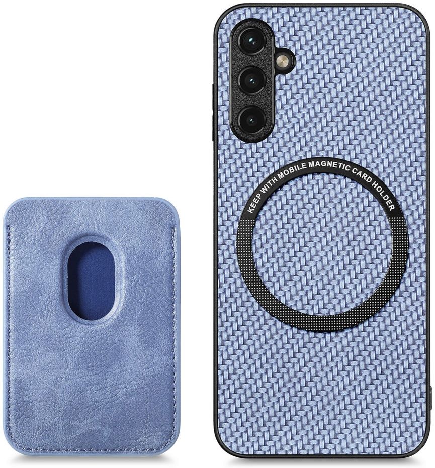 Samsung Galaxy A54 Carbon Hoesje met Magnetische Kaarthouder Blauw afbeelding 4