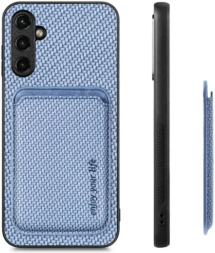 Samsung Galaxy A54 Carbon Hoesje met Magnetische Kaarthouder Blauw afbeelding 5