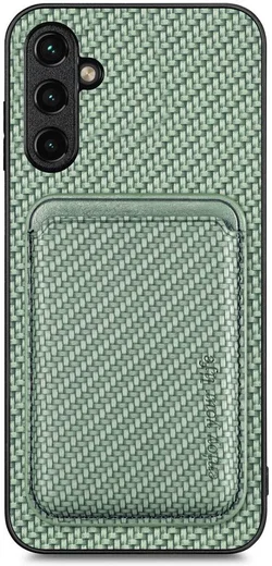 Samsung Galaxy A54 Carbon Hoesje met Magnetische Kaarthouder Groen afbeelding 1