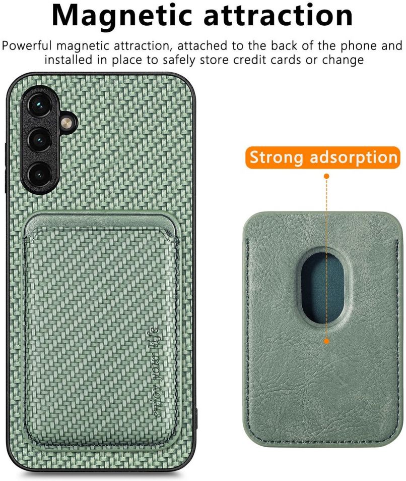 Samsung Galaxy A54 Carbon Hoesje met Magnetische Kaarthouder Groen afbeelding 3