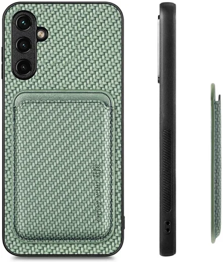 Samsung Galaxy A54 Carbon Hoesje met Magnetische Kaarthouder Groen afbeelding 5