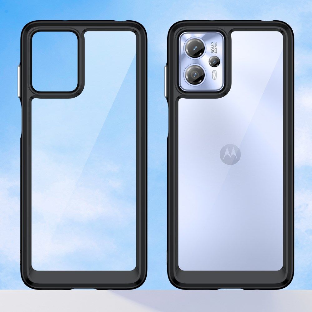 Motorola Moto G13 / G23 Hoesje Acryl Back Cover Transparant Zwart afbeelding 2