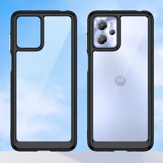 Motorola Moto G13 / G23 Hoesje Acryl Back Cover Transparant Zwart afbeelding 2
