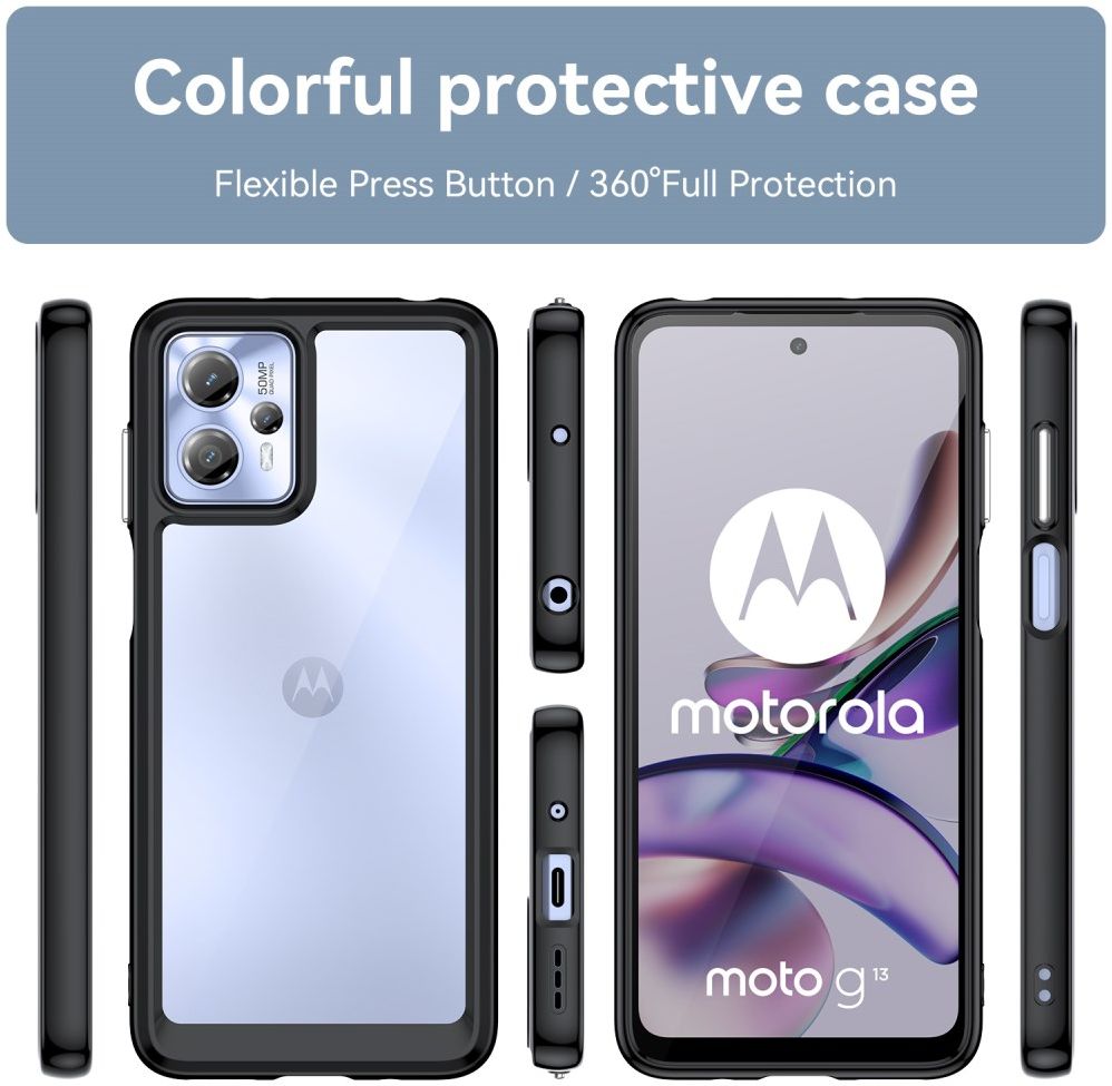 Motorola Moto G13 / G23 Hoesje Acryl Back Cover Transparant Zwart afbeelding 8