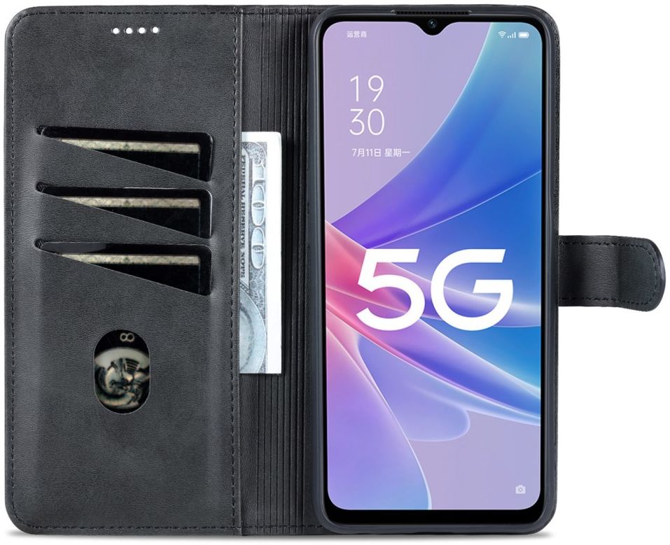 AZNS Oppo A58 5G / A78 Hoesje Portemonnee Book Case Kunstleer Zwart afbeelding 1