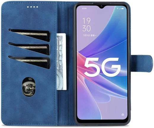 AZNS Oppo A58 5G / A78 Hoesje Portemonnee Book Case Kunstleer Blauw afbeelding 1