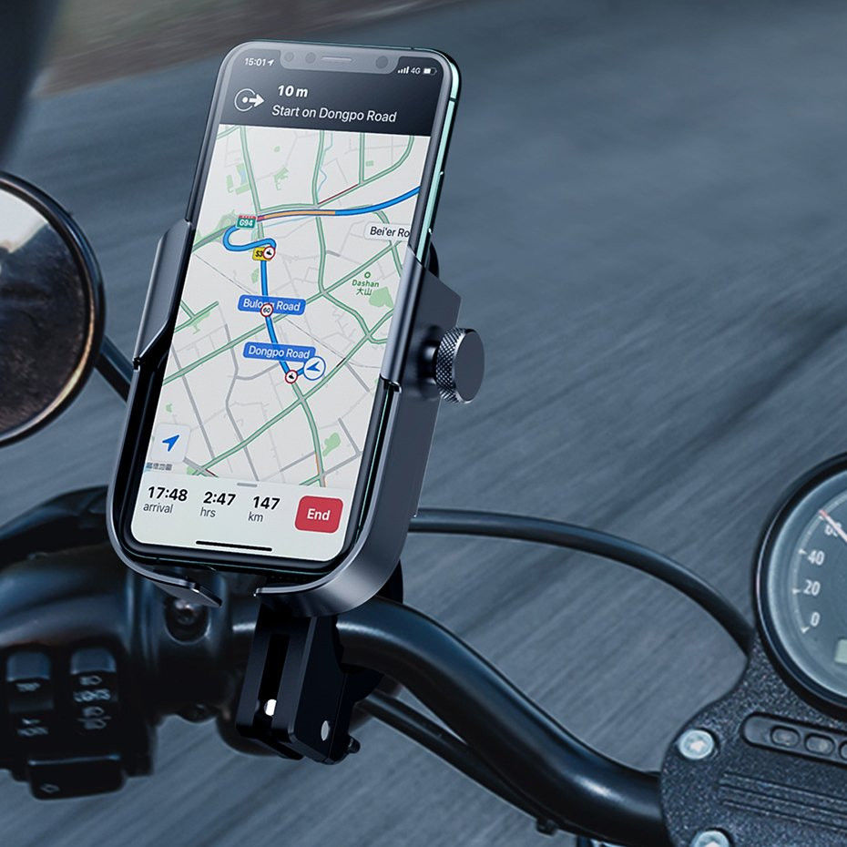 Baseus Armor Verstelbare Motor/Fiets Stuur/Spiegel Smartphone Houder Zwart afbeelding 3